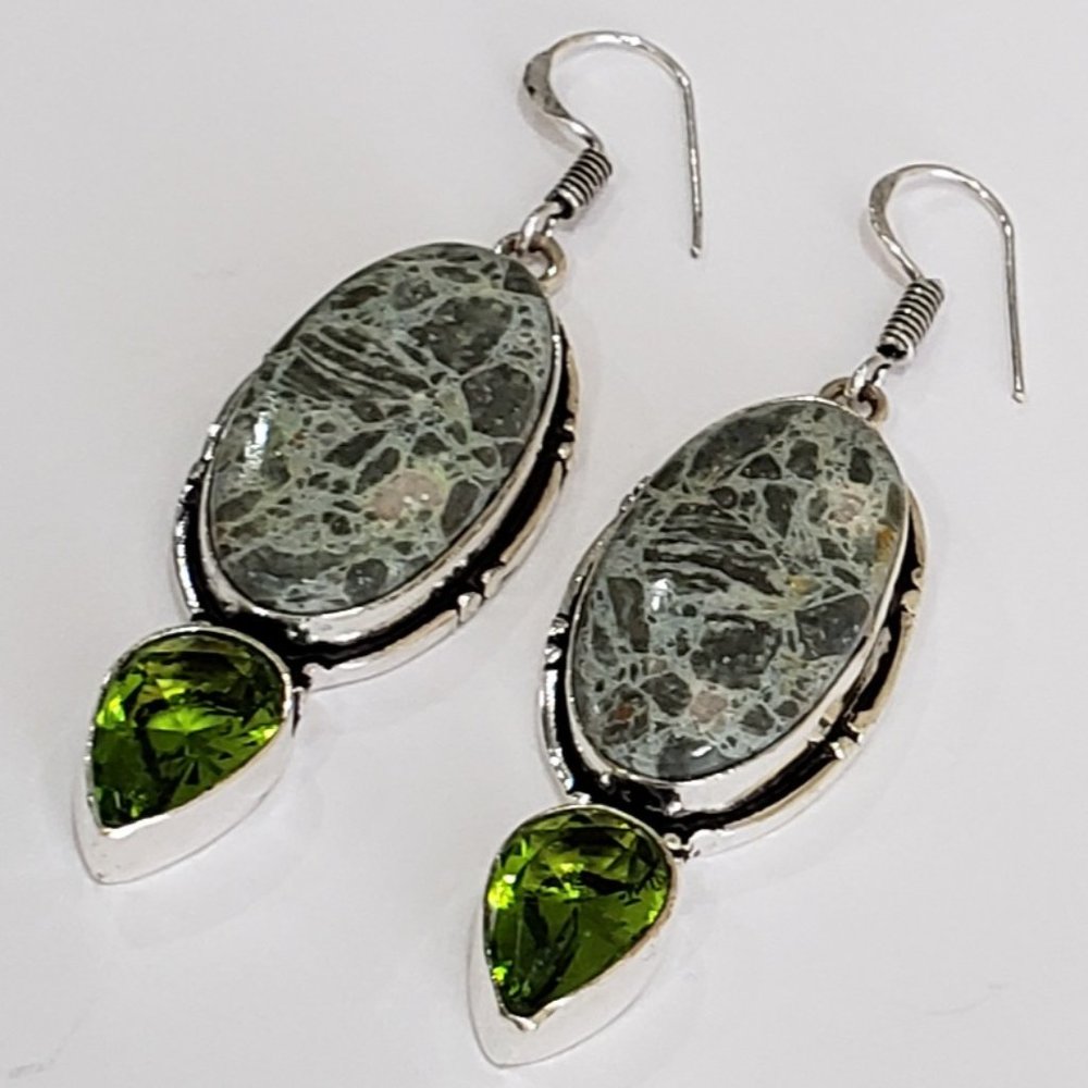 Gorgeous Handmade K-2 Stone, Peridot Gemstone 925 Drop Earrings